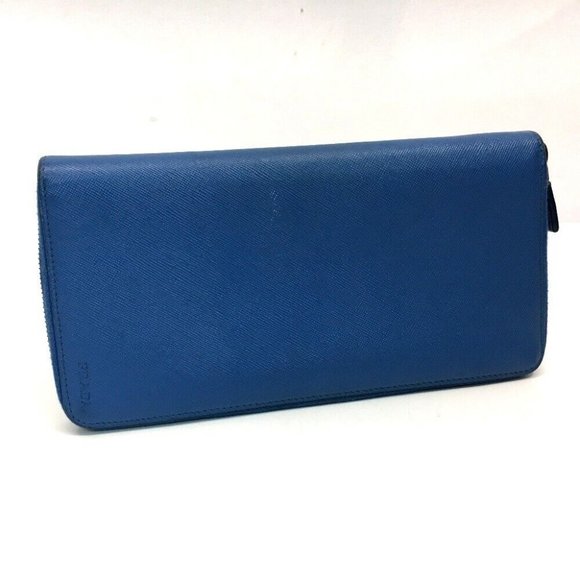 PRADA Saffiano Leather Zip Around Long Wallet Blue - Picture 1 of 7